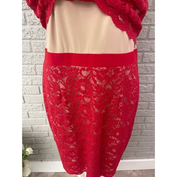 INC International Concepts Red Lace Sheath Dress Size 14 - Picture 6 of 9